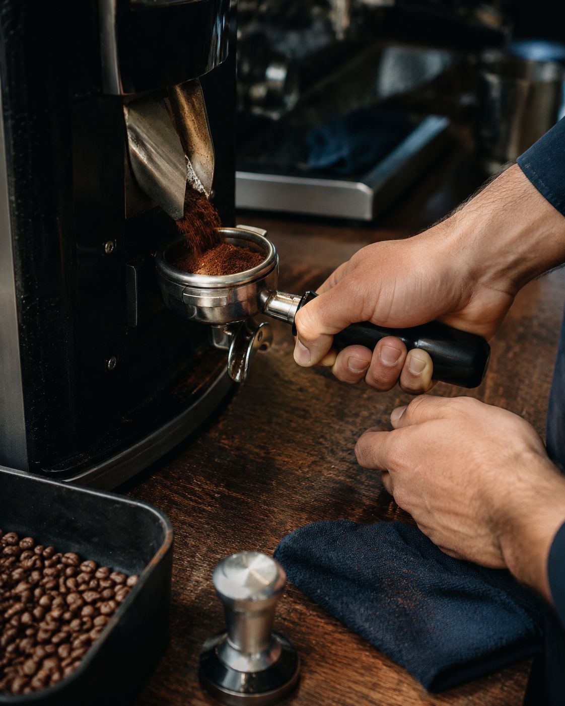 Northpoint barista grinding fresh coffee into a portafilter