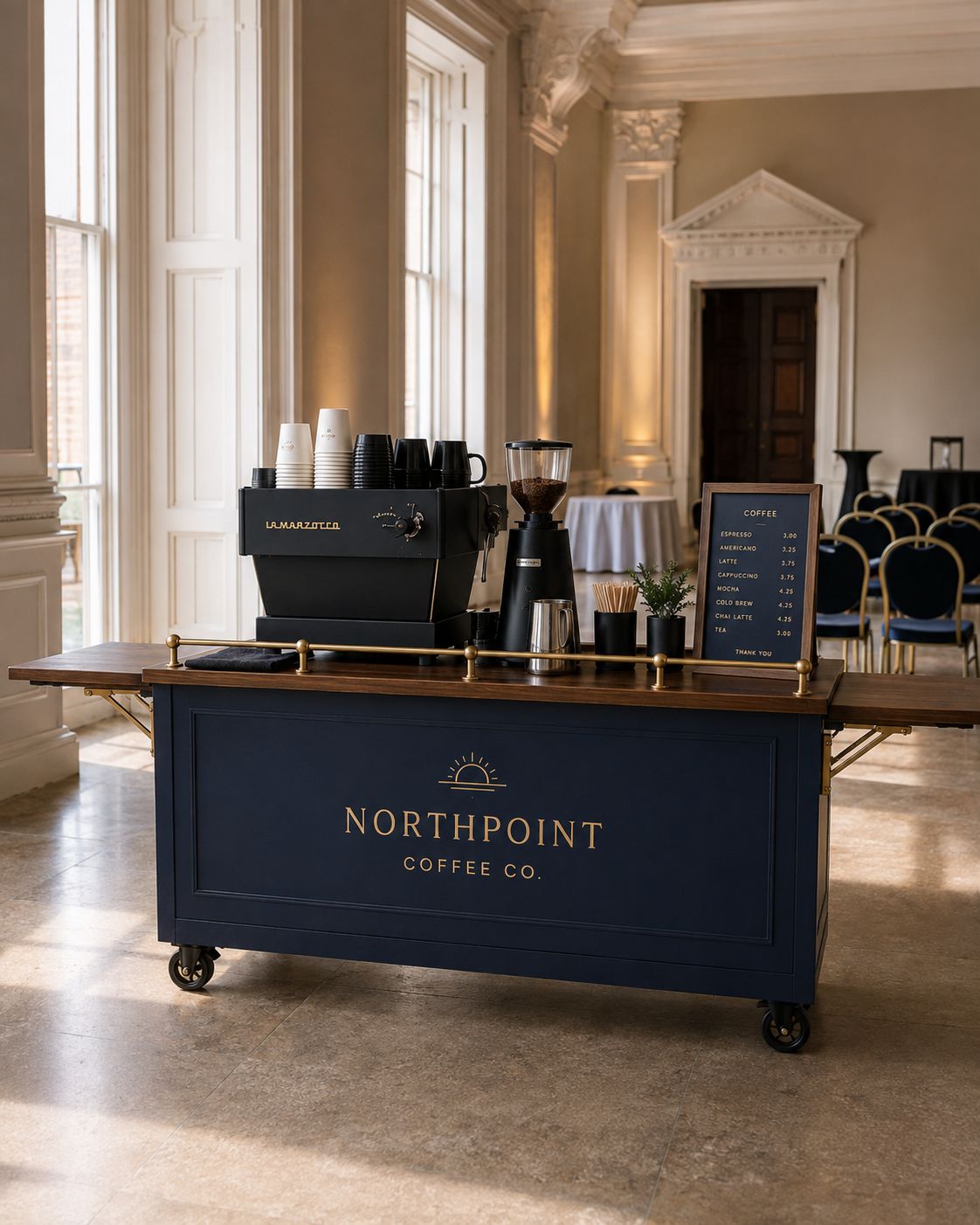 Northpoint coffee cart set up in an elegant private event venue