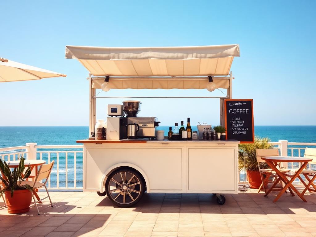 Coffee bar arranged for visitors within an exhibition setting